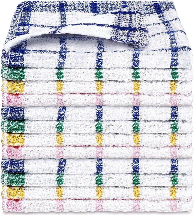 Boao 12 Pieces Kitchen Dish Cloths, Cotton, 4 Color, Square, 12" x 12", Absorbent, Reusable, Machine Washable, Kitchen Household Supplies