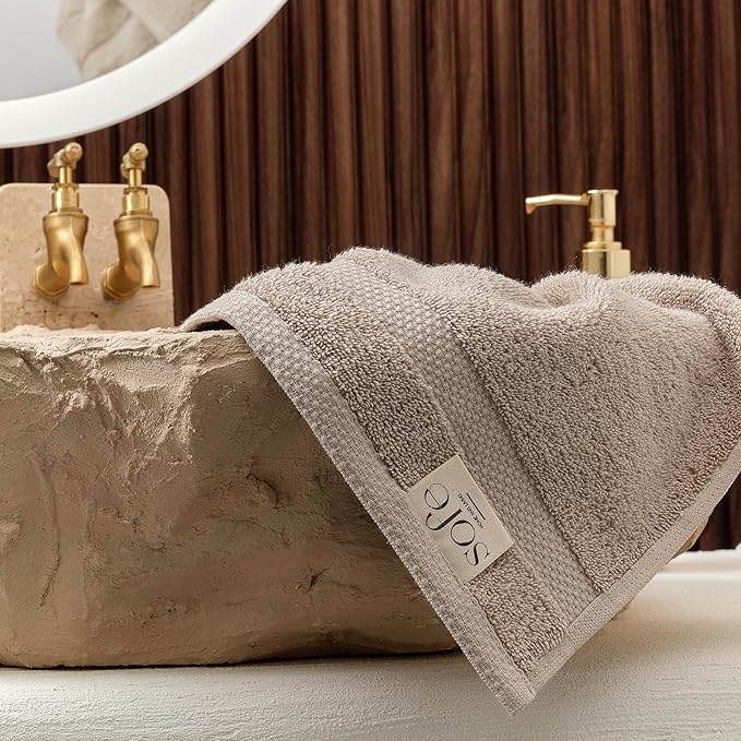 SOFE H&L | Olea Luxury Turkish Cotton Hand Towels Set of 4 Sand | Premium, Soft, Durable, Absorbent | Hotel Quality Plush Towels and Thick Towel Sets