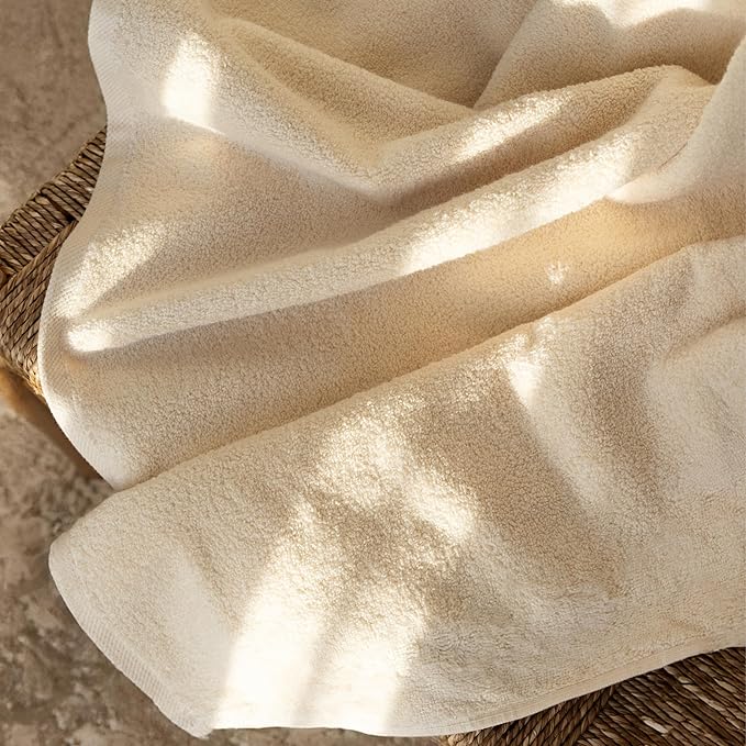 SALBAKOS 100% Turkish Cotton Bath Towel Set of 4, 27x54 inch | Premium Quality | Hotel & Spa Collection | Ultra Soft, Super Absorbent, Long Lasting Bath Towels | Made in Turkey (Ivory, 4 Bath Towels)