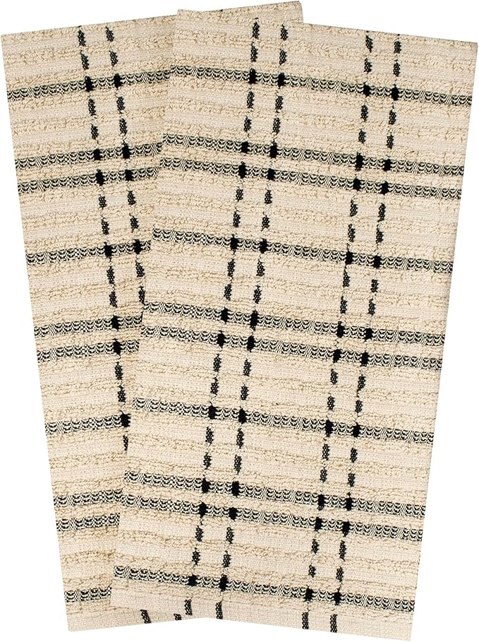 Ritz Royale Collection 100% Combed Terry Cotton, Highly Absorbent, Kitchen Towel Set, 13-3/4" x 12", 4-Pack, Solid & Checked, Black