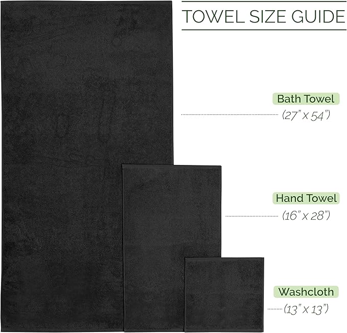 Elegant Comfort Luxury 6-Piece Towel Set, Premium Soft 100% Turkish Cotton, Three Line Popcorn Design 2 Bath Towels, 2 Hand Towels and 2 Washcloths Towel Set - Quick-Drying and Absorbent, Black