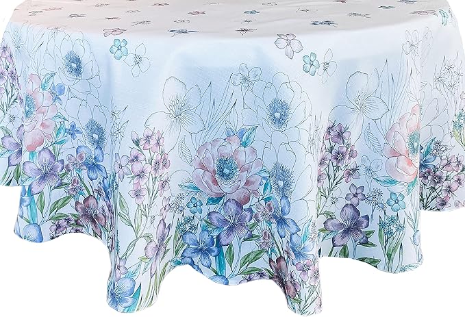 Newbridge Garden Breeze Round Fabric Tablecloth, 70 Inch, Easy Care and Stain Resistant Fabric Table Cloth for Holiday Party Dining, Sweet Pastel Floral