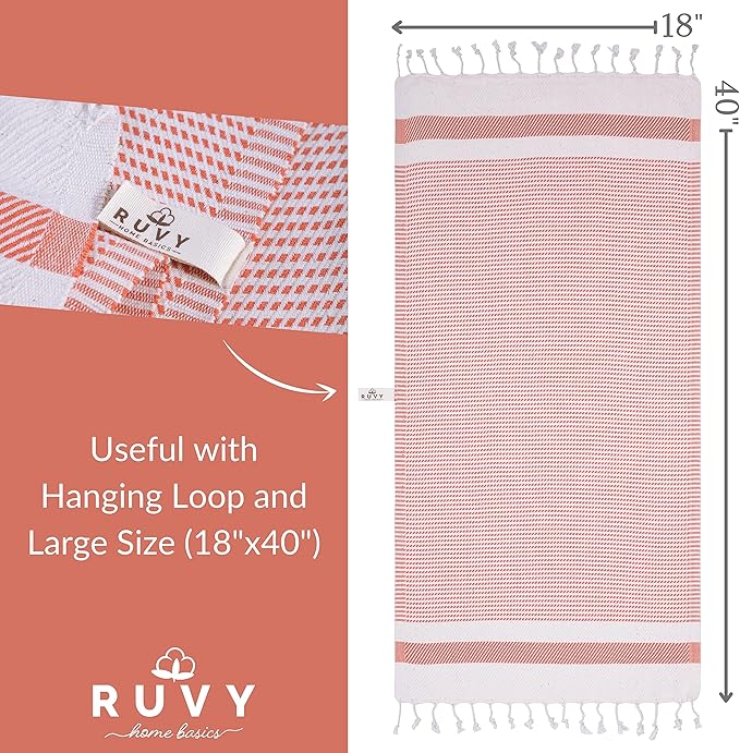 Ruvy Home Basics Turkish Hand Towels for Bathroom Set of 2 | 18"x40", Cotton | Decorative Towel for Bathroom, Kitchen, Dishcloth, Tea, Yoga, Face, Gym - Orange