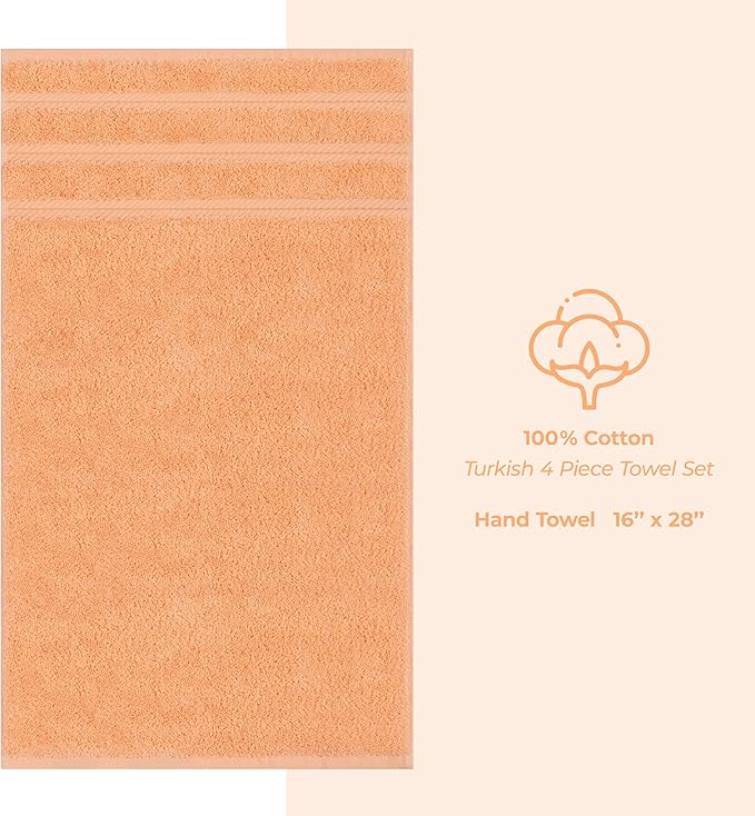 American Soft Linen Luxury Hand Towels for Bathroom, 600 GSM Heawy Weight 16x28 Size 100% Cotton Turkish 4 Piece Hand Face Towel Set, Peach Hand Towels