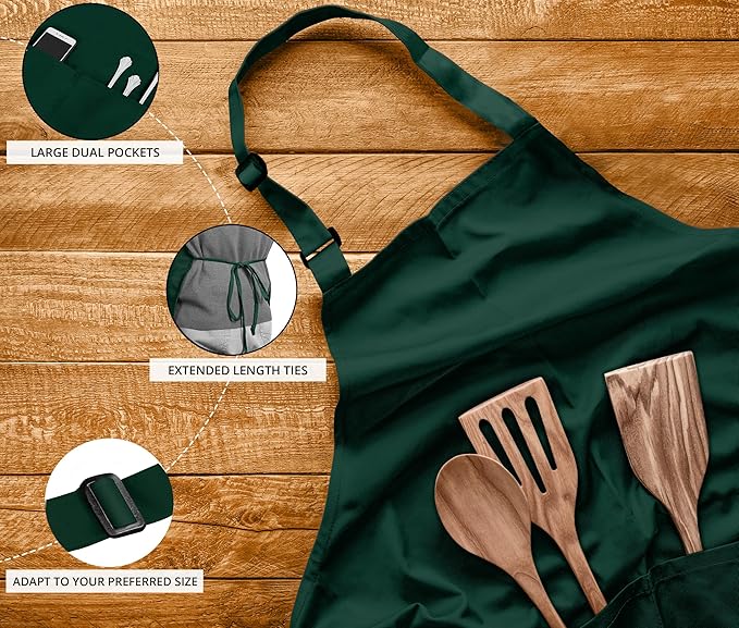 Utopia Kitchen 10 Pack Bib Apron Adjustable with 2 Pockets, Water and Oil Resistant, Cooking Kitchen Chef Apron for Women Men