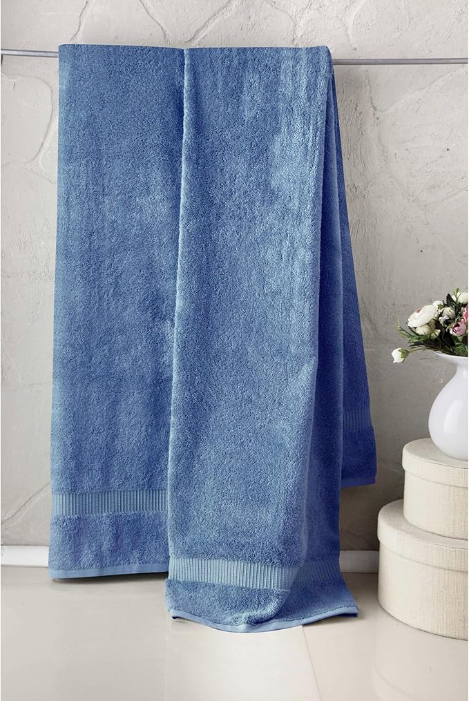 SALBAKOS 100% Turkish Cotton Bath Towels | 4 Piece Turkish Bath Towels Blue 27x54 in Standard Size | Premium Hotel Quality, Super Absorbent, Thick & Plush Turkish Bath Towel (Blue, 4 Bath Towels)