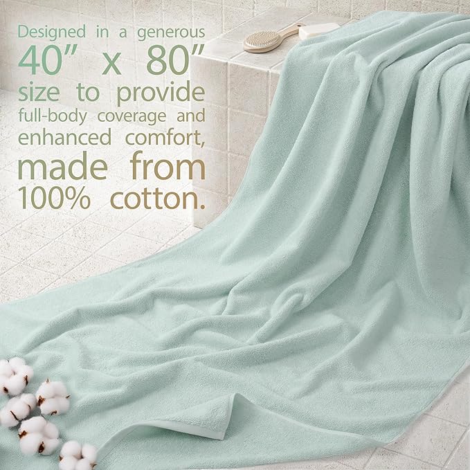 Cotton Paradise 100% Cotton 40x80 Oversized Bath Sheet, Extra Large Turkish Bath Towels for Bathroom, Mint Green Bathsheet