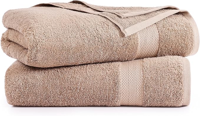 LANE LINEN 100% Natural Cotton Bath Sheets 2 Pack (35"x66") - Ring Spun Extra Large Bath Sheet - Quick Dry, Soft & Absorbent Oversized Shower Towels - Holds Well After Multiple Washes - Taupe