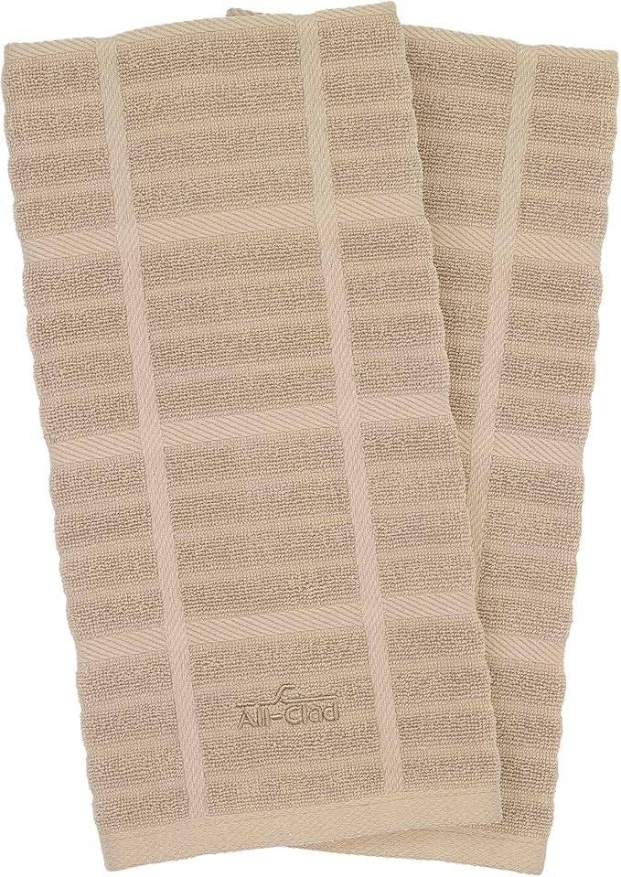 All-Clad Solid Kitchen Towels: Highly Absorbent, Super Soft Long Lasting - 100% Cotton, 17"x30" Tea Towels for Cleaning & Drying Dishes, Pans, Glassware, or Countertops, (2-Pack), Cappuccino