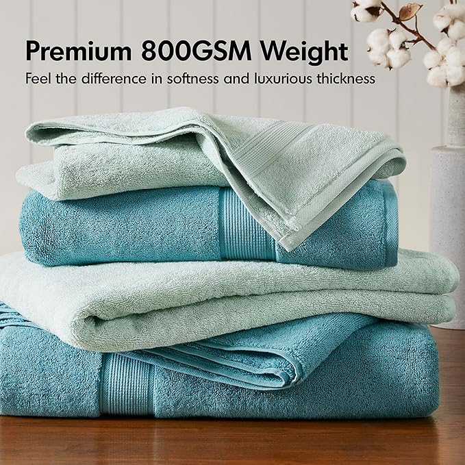 Madison Park 800GSM Bath Sheet Towel Oversized 34" x 68" 2 Pack 100% Cotton Bath Towel Set Highly Absorbent Hotel Spa Quality for Bathroom, Seafoam
