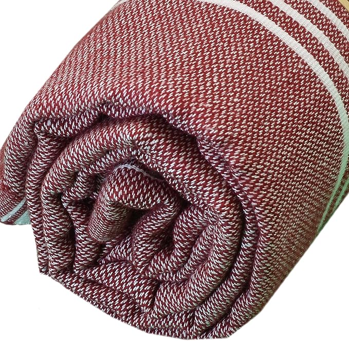 Bersuse Towels Anatolia XL Beach Blanket Throw Blanket Turkish Towel 100% Cotton Extra-Large Quick-Dry Lightweight Premium Peshtemal Towel - 61x82 Inches, Burgundy