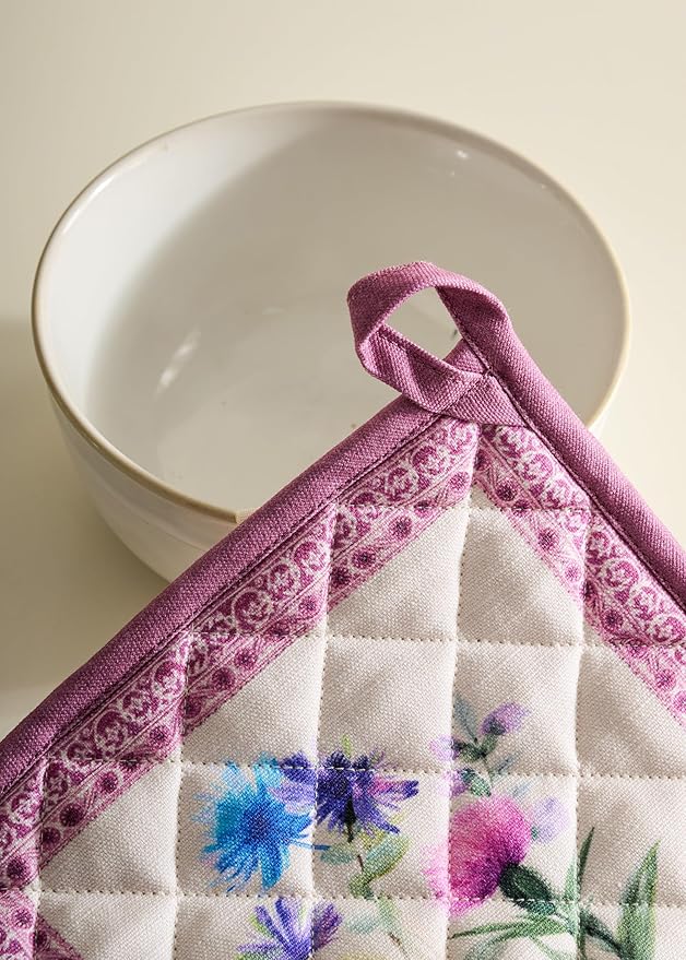Maison d' Hermine Pot Holders 100% Cotton Heat Resistant Potholders 8" x 8" Hot Pads with Loop BBQ Cooking Baking Gifts for Mothers Day Handling Hot Pans Spring/Summer (Pack of 1, Chardon)