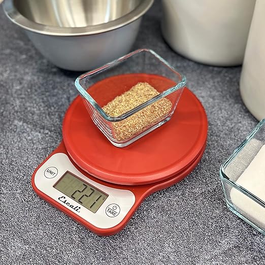 Escali Telero Digital Food Scale, High Precision Kitchen Scale for Cooking, Baking, Portion Control, Meal Prep, Weigh in Grams and Ounces, 11 lb Capacity, Red (T136)