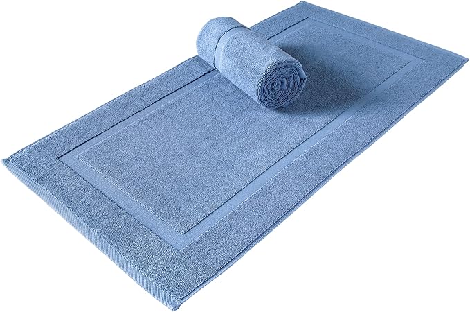 SALBAKOS 100% Turkish Cotton Bath Mat Set 2-Piece - 20x34 inch, Hotel & Spa Collection, Soft, Absorbent, Long Lasting, Durable Bathroom Rugs | Made in Turkey (Blue, 2 Bath Mats)