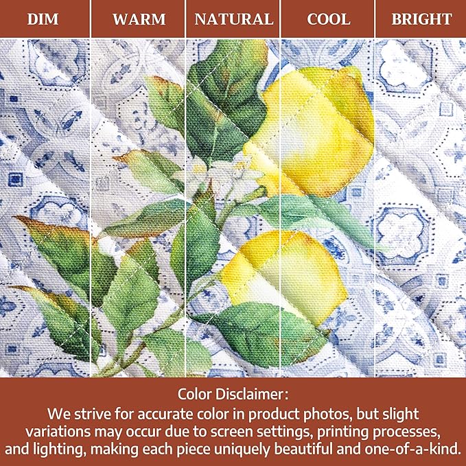 Maison d' Hermine 100% Cotton Oven Mitt & Pot Holder Set (7.5"x13" & 8"x8") Heat Resistant BBQ Cooking Gloves with Loop Baking Grilling Kitchen Gifts for Mothers Day Spring/Summer (Citrus)