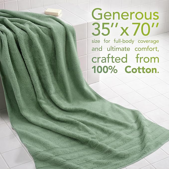 American Soft Linen 35x70 Jumbo Large Bath Towel, 600 GSM 100% Cotton Turkish Bath Sheet, Oversized Luxury Bath Towel for Bathroom Beach and Pool, Sage Green