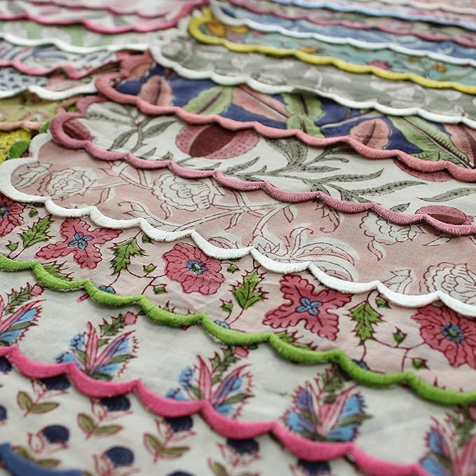 Ridhi Hand Block Print Mix Random 9" x 9" (Set of 6) Embroidery Table Napkins Reusable Cotton Dinner Napkins for Weddings, Parties, Everyday Dining Gift for Spring, Easter, Valentine