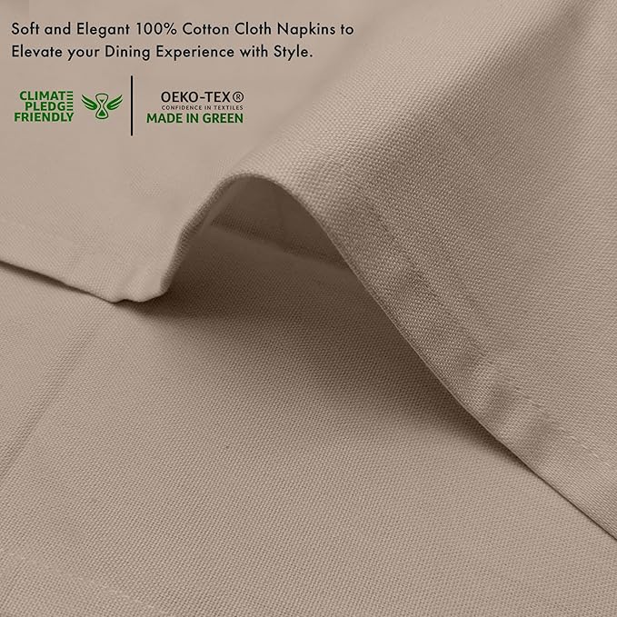 Ruvanti Cloth Napkins Set of 12, 100% Cotton High GSM 18x18 Inches Soft, Washable, Highly Durable & Absorbent, Perfect for Parties, Christmas, Thanksgiving Dinners – Light Taupe