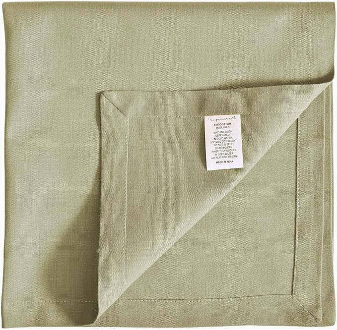 FINGERCRAFT Dinner Cloth Napkins, Cotton Linen Blend Mitered Corner Napkins Cloth 12 Pack Natural Premium Quality for Every Day Use, Parties, Easter, Thanksgiving, Weddings, 18x18 inch Sage Green