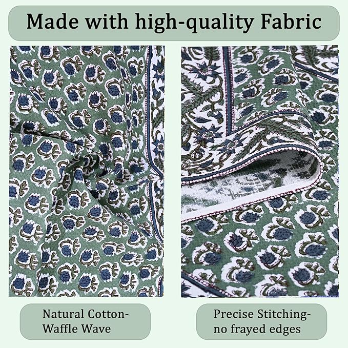 Ridhi Basil Green Hand Block Print Waffle Kitchen Towel Set of 3-16 x28 Ultra Absorbent Quick Dry 100% Cotton Dish Towels Lightweight Reusable Sustainable Tea Towels for Cleaning and Drying