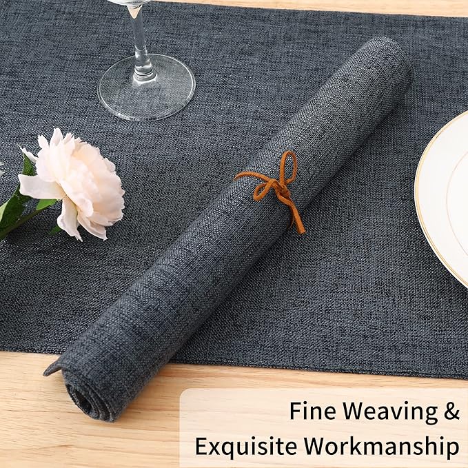 Homaxy Cloths Placemats for Dining Table Set of 4, Heat Resistant Washable Cotton Linen Blend Table Mats, Easy to Clean Place Mats for Indoor Outdoor Party Kitchen Decoration, 13" x 19", Charcoal Gray