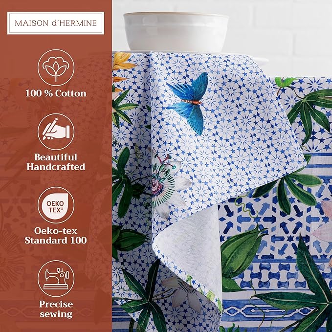 Maison d' Hermine Cloth Napkins Set of 4 100% Cotton Everyday Reusable Square Napkins Cloth Washable Dinner Party Wedding Restaurant Gifts for Mothers Day Spring/Summer (Passiflora, 20" x 20")