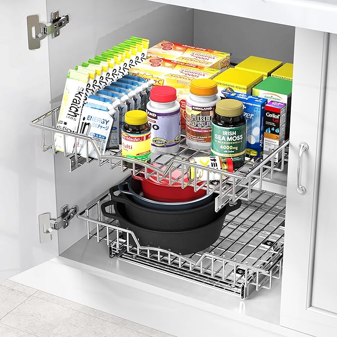 Simple Houseware Under Cabinet Pull Out Sliding Shelf Drawer Organizer, 18" D x 17" W