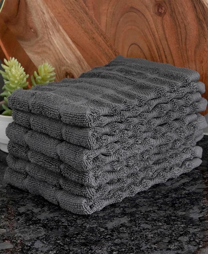 All Clad Premium Solid Dish Cloth Set: Highly Absorbent, Super Soft - 100% Turkish Cotton Terry Looped, 13"x14" Dish Towels for Cleaning & Drying Dishes, Pans, Glassware, or Counters, 6-Pack, Pewter