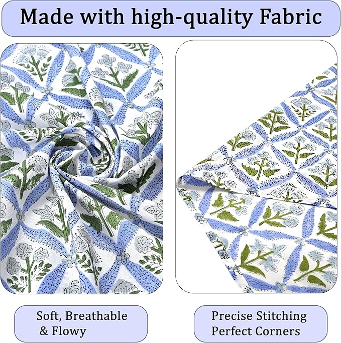 Ridhi Light Steel Blue Hand Block Print 100% Cotton Napkins 18" x 18" (Set of 4) Reuseable Kitchen Napkins Cloth Decor Dinner Party Wedding Cocktail Gift for Spring, Easter, Valentine