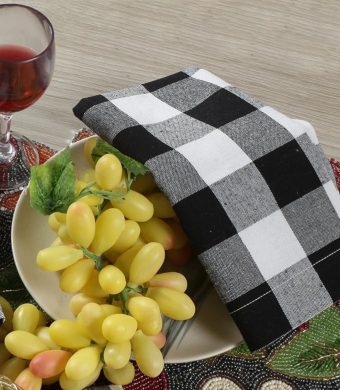 Lightnpro Buffalo Plaid Cloth Napkins Set of 12 – Checkered Cotton Dinner Napkins, Soft & Durable, 18x18 Inch, Black & White, Perfect for Dining, Parties & Everyday Use