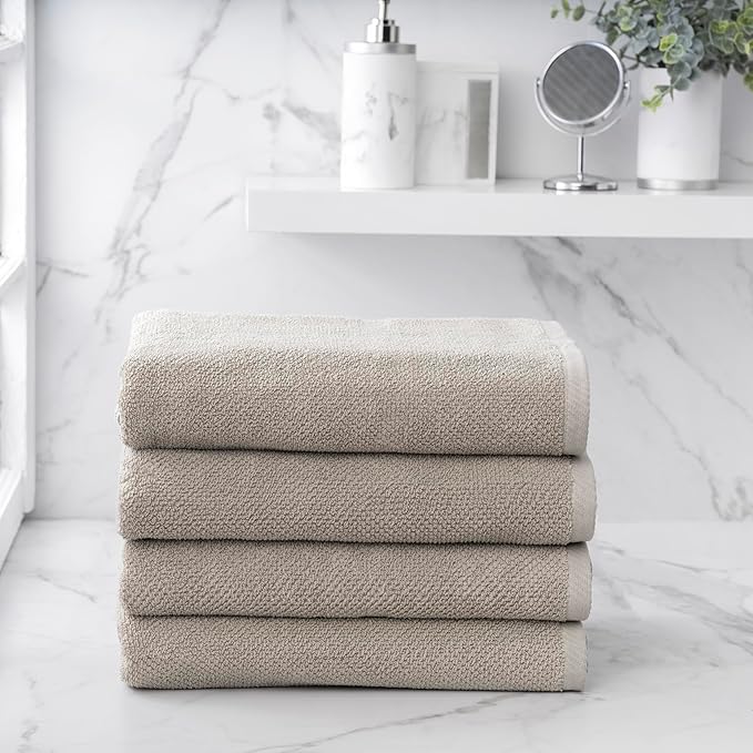 Welhome Franklin 100% Cotton Popcorn Textured Towel Set - 4 Pack Bath Towels, 600 GSM, Soft & Plush, Taupe