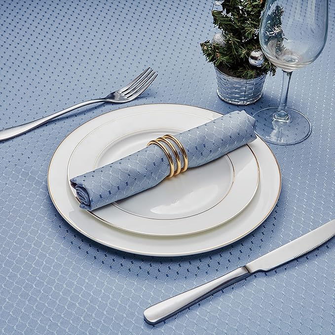 Cloth Napkins Set of 8 – Square 17x17 Inch Jacquard Fabric Polyester Washable Reusable Cloth Napkins for Kitchen Dinner Dining Restaurants Wedding Party Banquet Table (Light Blue)