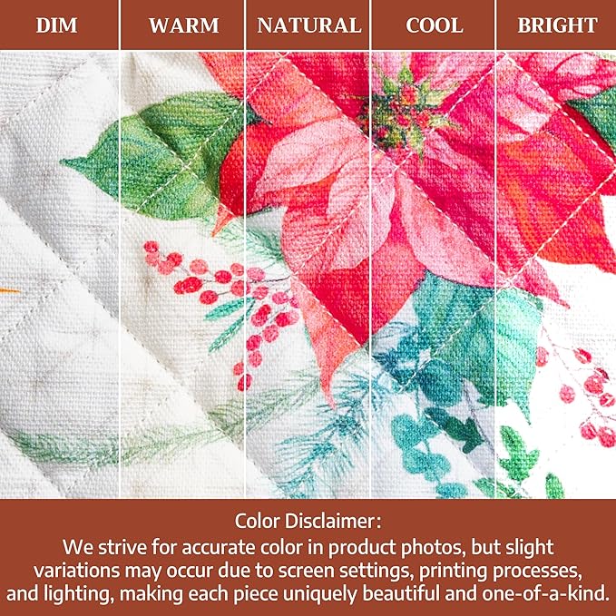 Maison d' Hermine Oven Gloves 100% Cotton Oven Mitt 7" x 13" with Loop Heat Resistant Cooking Gloves for Thanksgiving Christmas Decorations Baking Handling Hot Pans (Pack of 1, Poinsettia Christmas)
