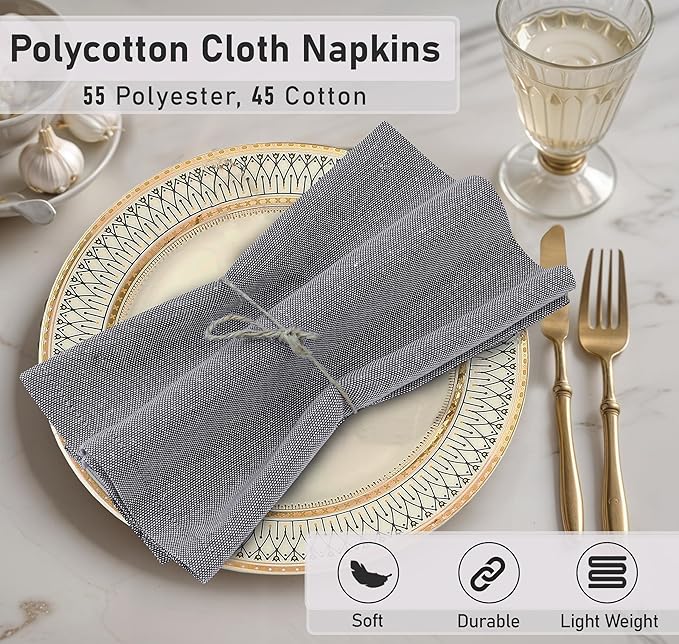 Ruvanti Cloth Napkins Set of 12, 18x18 Reusable Napkins Cloth Washable, Soft & Durable Table Napkin, Poly Cotton Fabric Dinner Napkins for Parties, Christmas, Thanksgiving, Weddings - Ombre Blue