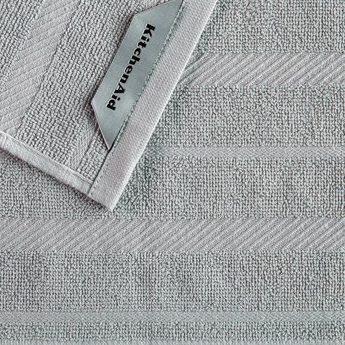 KitchenAid Albany Dishcloth 8 Pack Set, Matte Grey/White, 12"x12"