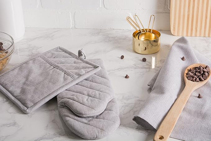 DII 100% Cotton Solid Chambray Kitchen Set, Potholders, Gray, 2 Piece