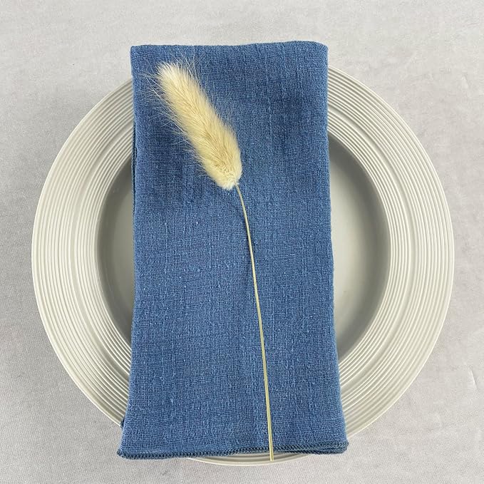 EHLDekol Gauze Cloth Napkins 6 Pack 16x16 Inches 100% Natural Soft Cotton Weddings Decorative Parties Family Everyday Use Bulk Linen Dinner Napkins (Blue, 6 Pack)