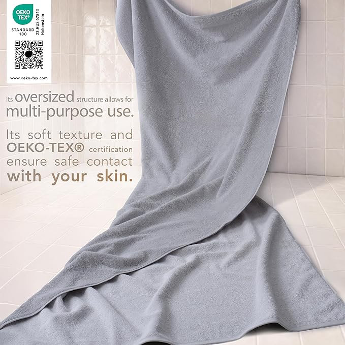 Cotton Paradise 100% Cotton 40x80 Oversized Bath Sheet, Extra Large Turkish Bath Towels for Bathroom, Light Gray Bathsheet