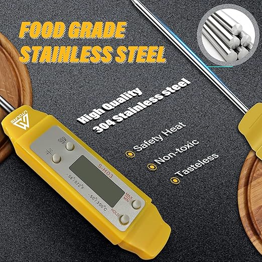 Digital Food Cooking Thermometer, 304 (18/10) Stainless Steel Thermometer Instant Read Meat Thermometer for BBQ Grill Smoker Milk and Water