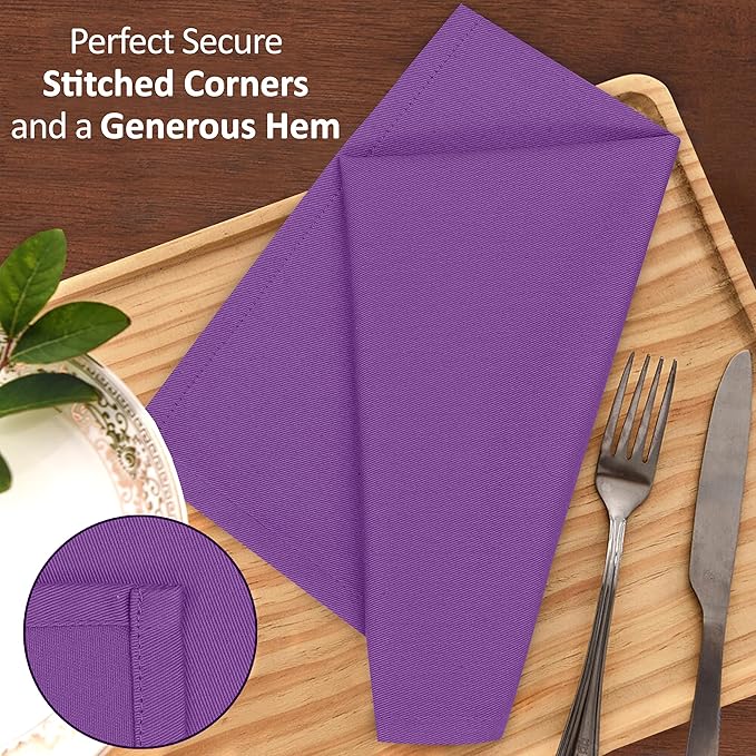 Ruvanti Cloth Napkins Set of 6, 18x18 Inches Napkins Cloth Washable, Soft, Durable, Absorbent, Cotton Blend. Table Dinner Napkins Cloth for Hotel, Lunch, Restaurant, Wedding Parties - Purple