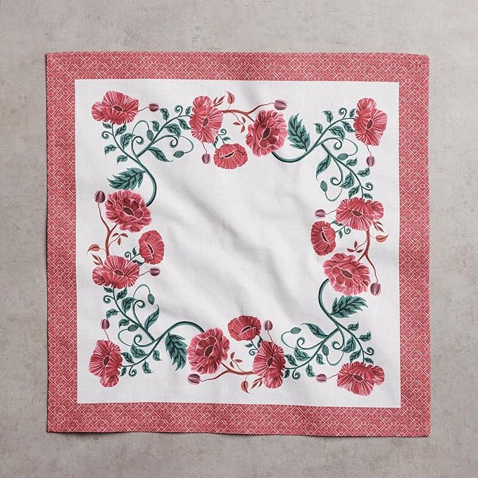 Maison d' Hermine Cloth Napkins Set of 4 100% Cotton Everyday Reusable Square Napkins Cloth Washable Dinner Party Wedding Restaurant Gifts for Mothers Day Spring/Summer (Poppy, 18" x 18")