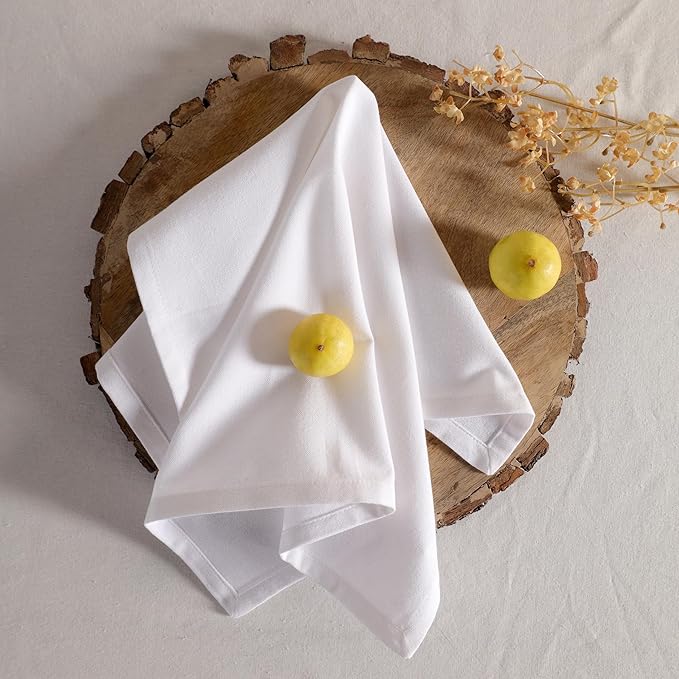 Cloth Napkins Set of 12 White Solid Dinner Napkins 18x18 Inch, 100% Cotton, Soft Absorbent Reusable Washable Durable Napkin, Decorations, Restaurant, Wedding & Table Décor, Everyday Use