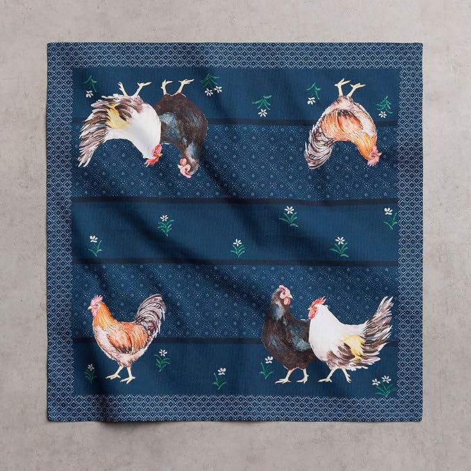 Maison d' Hermine Cloth Napkins Set of 4 100% Cotton Everyday Reusable Square Napkins Cloth Washable Dinner Party Wedding Restaurant Gifts for Mothers Day Spring/Summer(Meadow Rooster, 18" x 18")