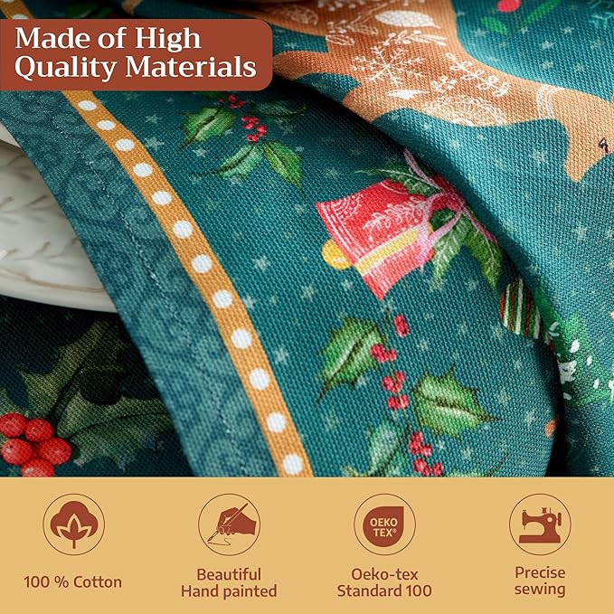 Maison d' Hermine Cloth Napkins Set of 4 100% Cotton for Thanksgiving Christmas Decorations Everyday Reusable Square Fall Napkins Cloth Washable Dinner Party (Hygge Christmas, 20"x20")