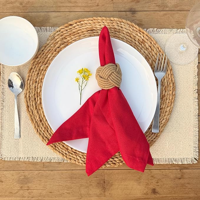 Ramanta Home Red Cotton Dinner Napkins Set of 12, 18x18 Inch 100% Cotton Cloth Napkins, Reusable Fabric Table Napkins for Everyday Dining, Parties, Weddings, Spring & Easter Table Décor Washable