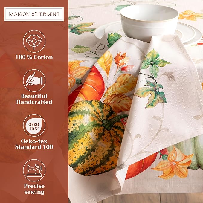 Maison d' Hermine Cloth Napkins Set of 4 100% Cotton for Thanksgiving Christmas Decorations Everyday Reusable Square Fall Napkins Cloth Washable Dinner Party (Lumina, 20"x20")