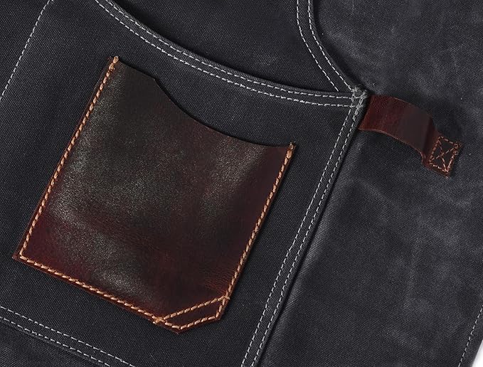One Size Fits Utility Apron | Adjustable Cross-Back Straps | Multi-Use Shop Apron With Tool Pockets By Aaron Leather Goods (Grey, Canvas Leather)