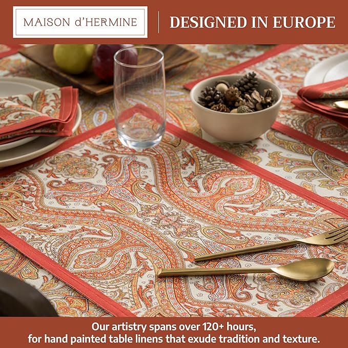 Maison d' Hermine Placemats Set of 4 100% Cotton Washable Cloth Place Mats, Reusable Table Mats for Thanksgiving Christmas Decorations Kitchen Dining Party Wedding (Kashmir Paisley, 13" x 19")