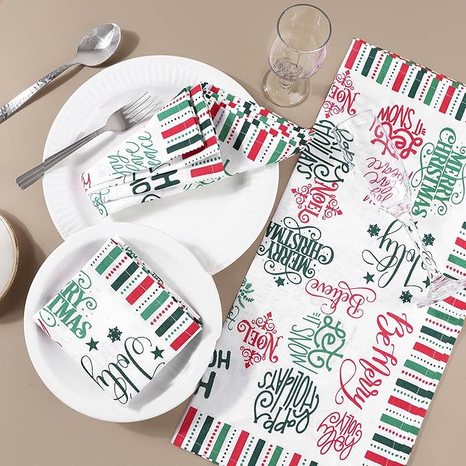 FINGERCRAFT Cloth Napkins, Set of 4 Cotton Linen Blend Printed Dinner Napkins Cloth Mitered Corner Perfect for Parties Dinners Christmas 20x20 Holiday