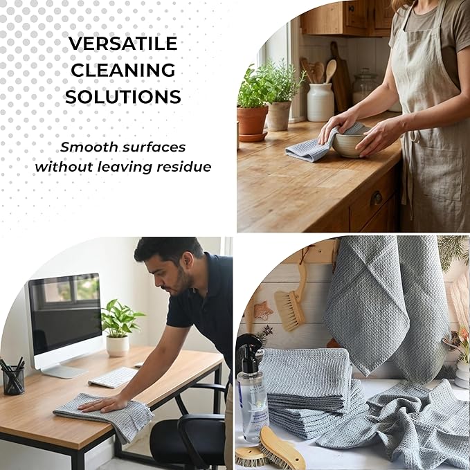 Light Gray Cotton Cleaning Rags For Housekeeping - Trapos Paños De Limpieza Reutilizables - Kitchen Bar Shop Towel Dish Mop Wash Cloth For House - Reusable Washable Absorbent - 13"x13" 12 Pack